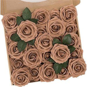 Brown Roses Artificial Flowers 25pcs Fake Flowers Bulk Perfect DIY Fall Wedding
